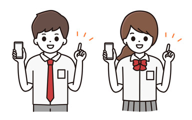 男子学生 女子学生 スマートフォン イラスト