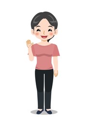 ピンクの服を着た中年女性