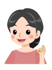 ピンクのTシャツを着た中年の女性