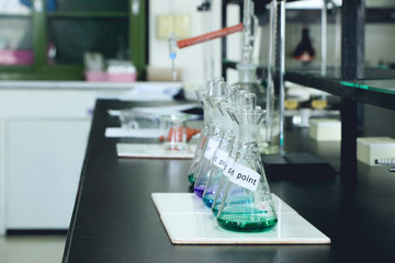 glassware laboratory of equipment at workplace for background