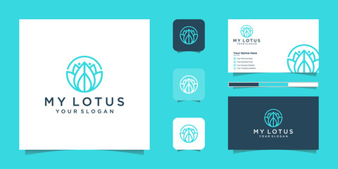 Lotus flower line art style logo design. yoga center, spa, beauty salon luxury logo. logo design, icon and business card