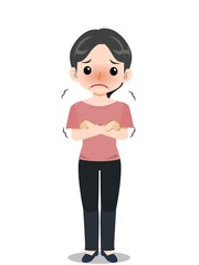 ピンクのTシャツを着た中年の女性