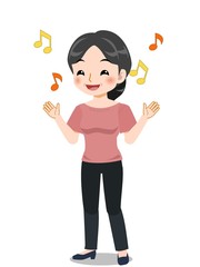 ピンクのTシャツを着た中年の女性