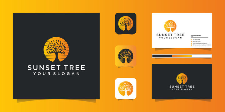 Exotic Tree And Sunset Logo business card