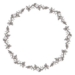 Hand drawn round floral decorative frame on white background