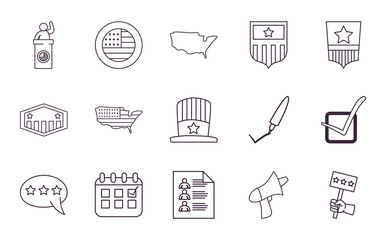 Usa elections line style set of icons vector design