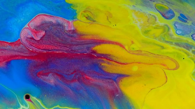 4K Footage, Abstract liquid painting texture  closeup, Acrylic paint pouring background, Luxury colors Slow motion shot,