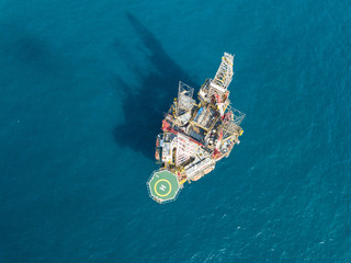 Aerial view offshore jack up rig at the offshore location