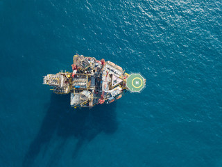 Aerial view offshore jack up rig at the offshore location