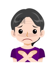 紫のシャツを着た年配の女性