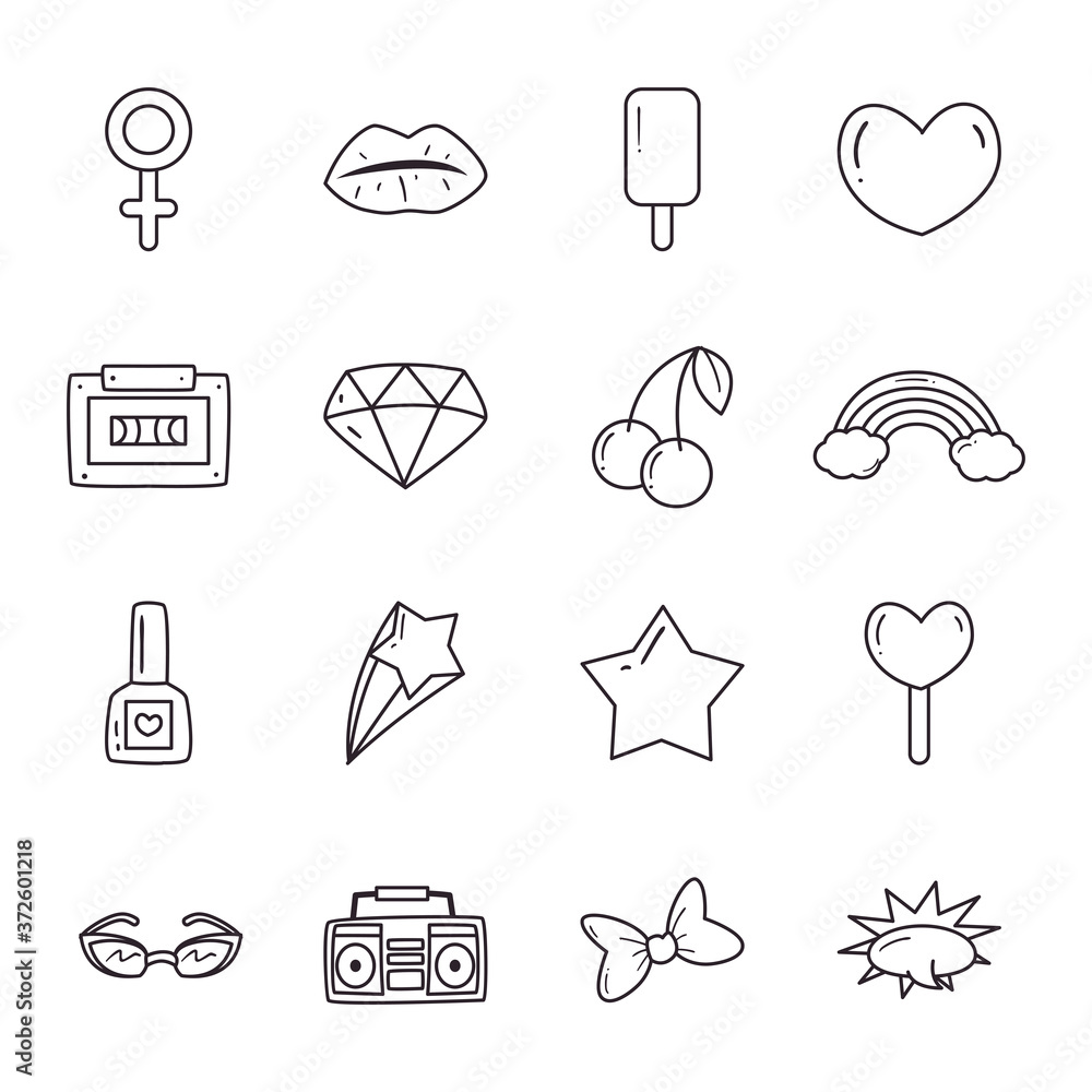 Poster pop art line style icons collection vector design