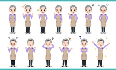 白髪のエプロンを着た女性