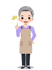 白髪のエプロンを着た女性