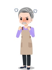 白髪のエプロンを着た女性