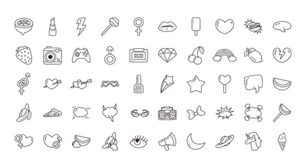 pop art line style 50 icon set vector design