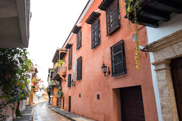 Fototapeta na wymiar Street in the historical center of Cartagena de Indias Colombia