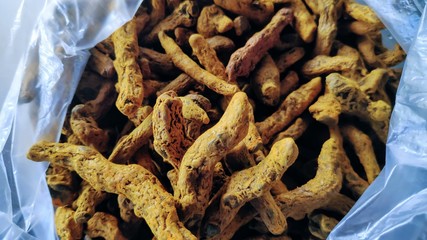 Pure Organic Turmeric Sticks in polythene bag from village farmers 
