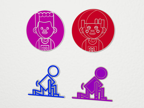 athletics 4 icons set, 3D illustration for athlete and competition