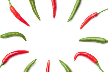 Collection of red chilli peppers isolated on white background