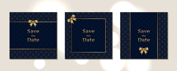 Naklejka premium Luxury wedding invitation cards square size with pattern and gold frame