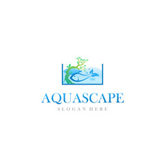 Aquascape aquarium paludarium logo design vector illustration