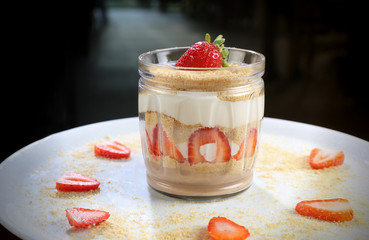 chocolate strawberry pudding in jar