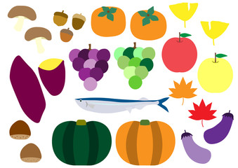 秋　味覚　野菜　果物　素材 　アイコン　セット　autumn  vegetables fruit  icon set