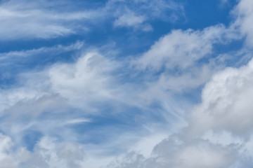 blue sky and white fluffy cloud fresh ozone in morning of sunny day or cloudscape blur background