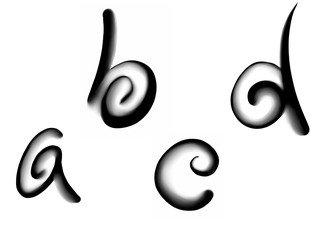 Hand drawn swirl fonts - a, b, c, d