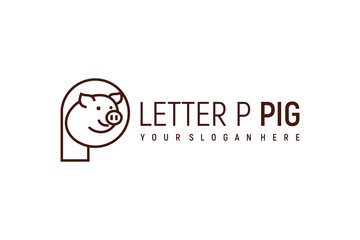 letter P pig logo design vector