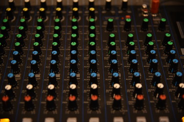 close up of audio mixing console