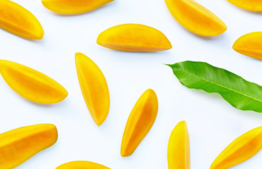 Tropical fruit, Mango  slices on white background.