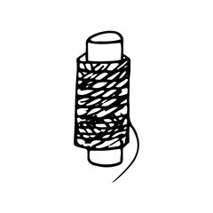 spool of thread hand drawn in doodle style. single element for design icon, sticker, poster, card, tattoo. vector, scandinavian, hygge, monochrome. hobbies, handicrafts, cozy home, sewing embroidery