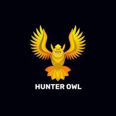 Vector Logo Illustration Hunter Owl Gradient Colorful Style.