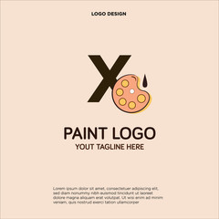 X initial logo design with palette and paint brush