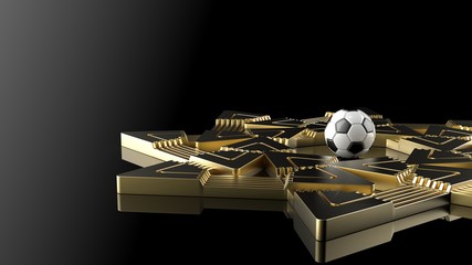 Soccer Ball and Gold Star Abstract. 3D illustration. 3D CG. High resolution.
