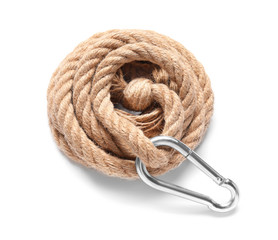 Rope with lobster clasp on white background