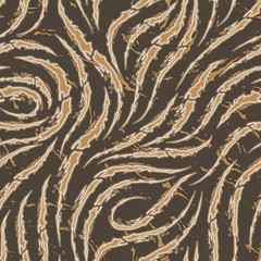 Vector seamless pattern of smooth brush strokes with torn edges of beige color on a brown background.Wave or flow texture. Print wallpaper or fabric