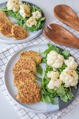 golden fried rosti pile from cauliflower and parmesan cheese