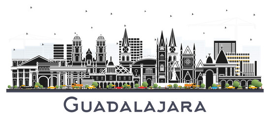 Fototapeta premium Guadalajara Mexico City Skyline with Color Buildings Isolated on White.