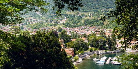 Fototapeta premium Lenno Town on Como Lake. Lombardy. Italy. Picturesque Italian Landscape.