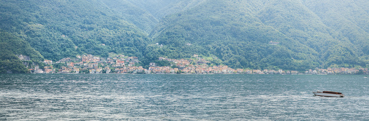 Panorama at Lake Como. Lezzeno Town on Background.