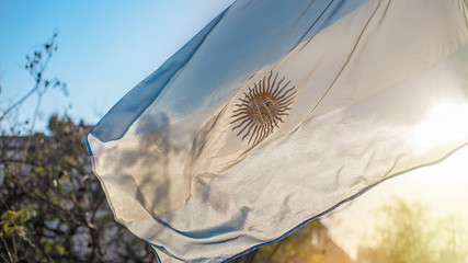 ARGENTINE FLAG FLAMING IN THE CITY