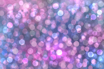 Abstract blue gradient pink purple background texture with glitter defocused sparkle bokeh circles and glowing circular lights. Beautiful backdrop with bokeh light effect.