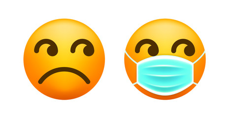 Realistic Cute Emoticon with Face Mask on White Background . Isolated Vector Illustration 