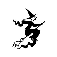 witch with broom flying on the sky