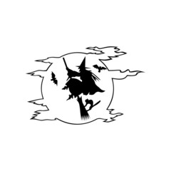 witch with broom flying on the sky