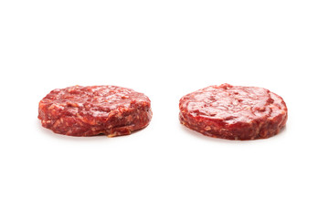 Raw minced beef isolated on white background.