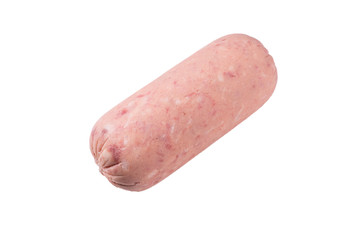 Boiled sausage isolated on white background. Slices.