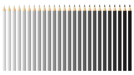 Black and white pencils, crayons set, back to school. Black and white spectrum vector pencils and crayons isolated on white background. Very high quality.
